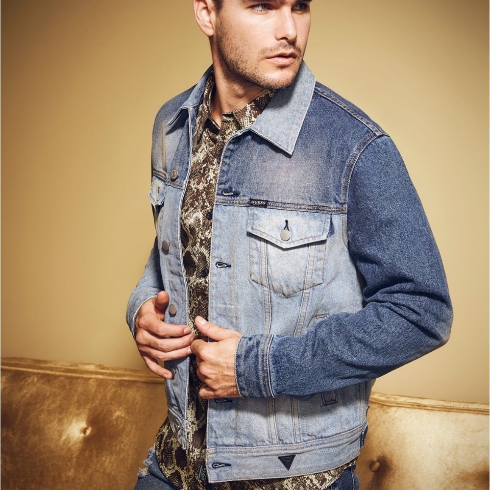 NEW GUESS Dillon Blocked Denim Jacket SZ M